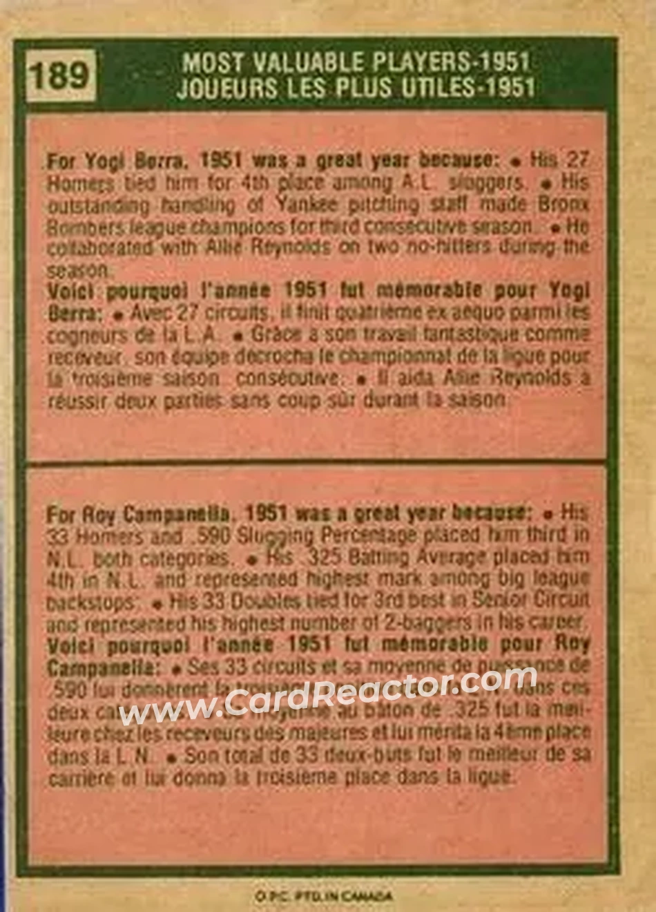 Back of Card #189