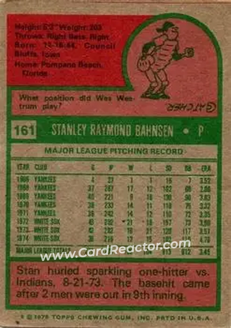 Back of Stan Bahnsen
