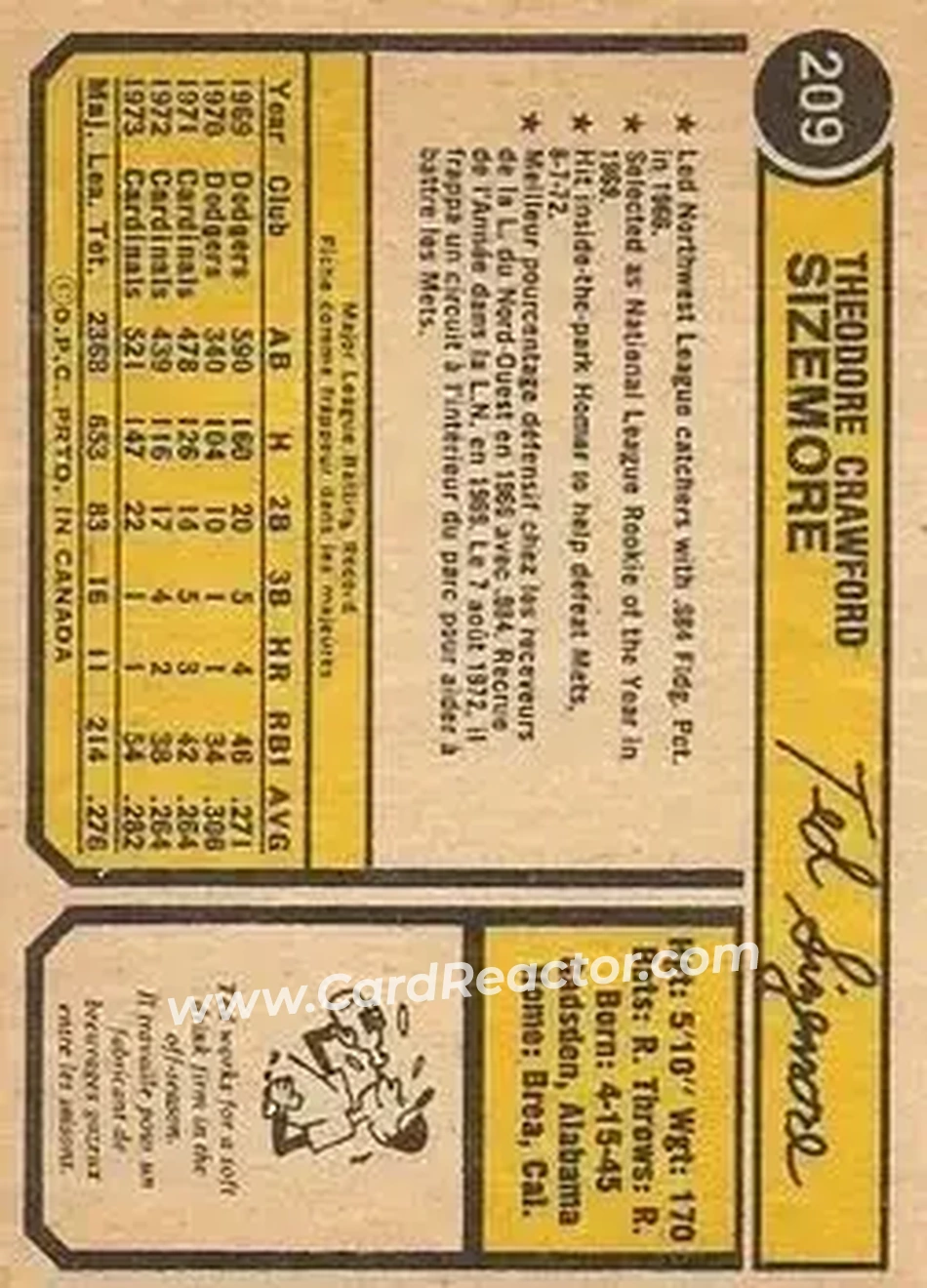 Back of Ted Sizemore