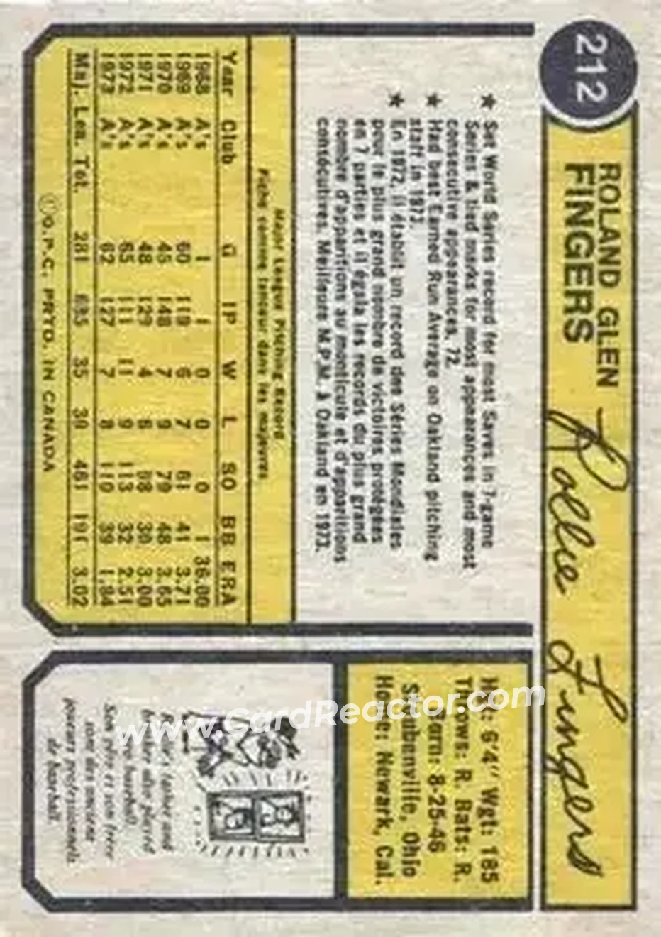 Back of Rollie Fingers