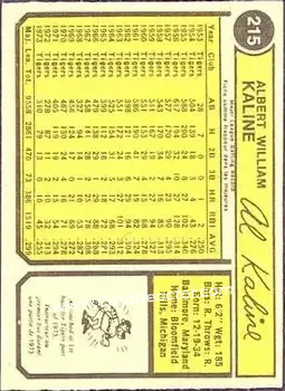 Back of Al Kaline