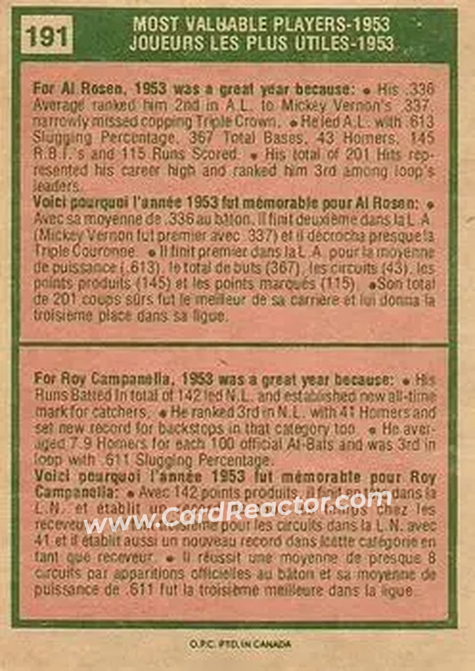 Back of Card #191