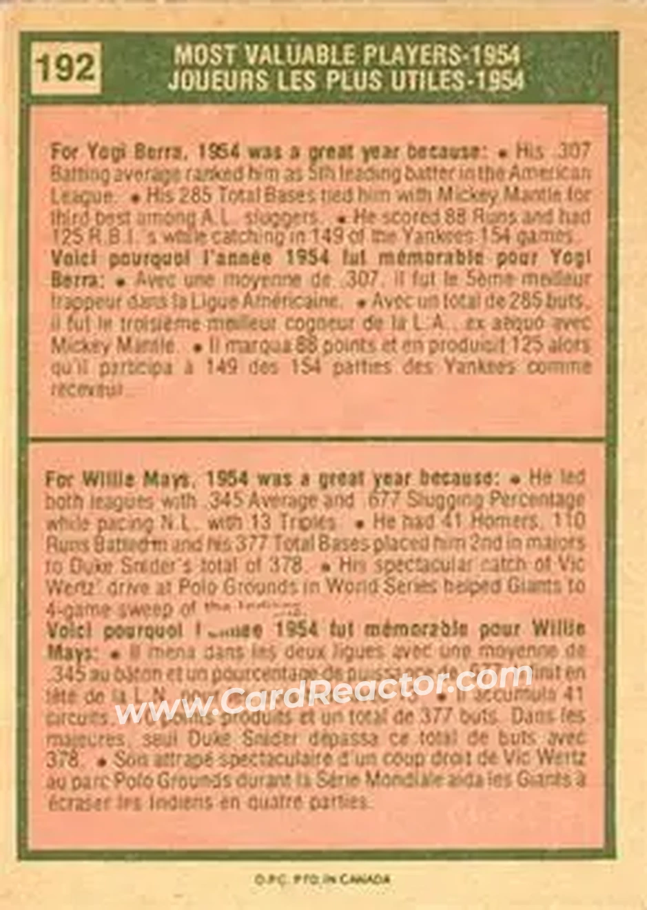 Back of Card #192