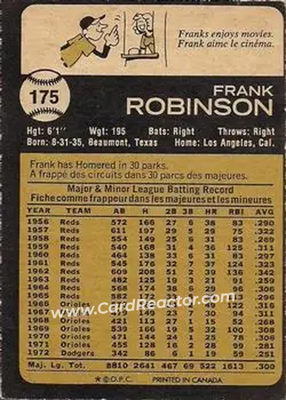 Back of Frank Robinson