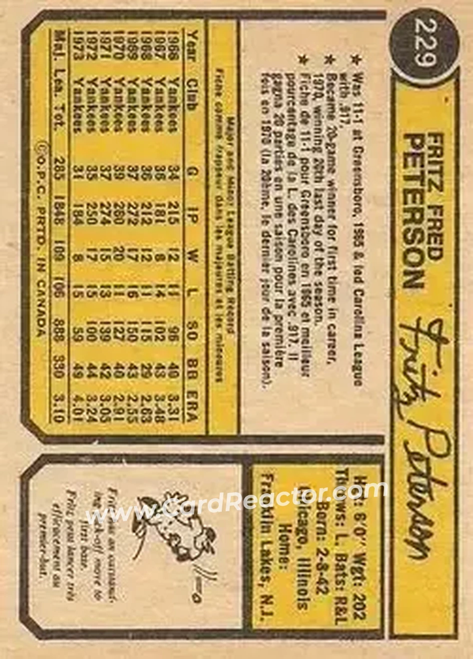 Back of Fritz Peterson