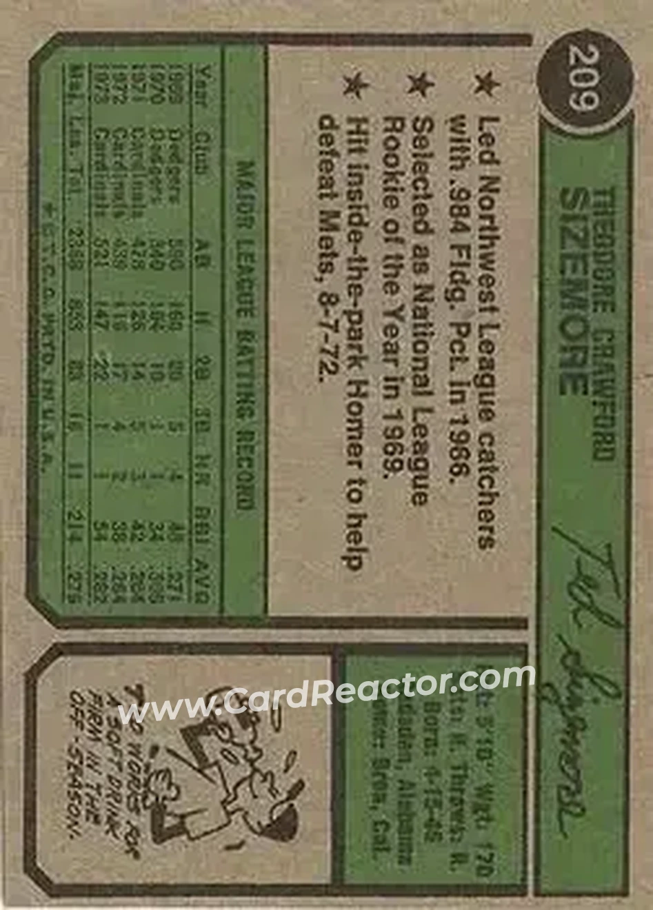 Back of Ted Sizemore