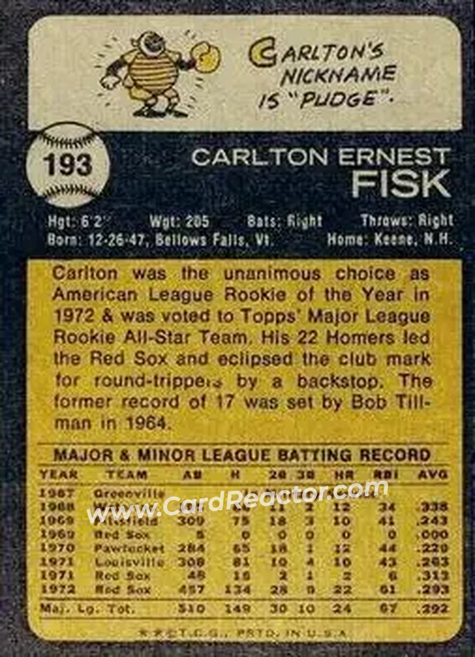 Back of Carlton Fisk