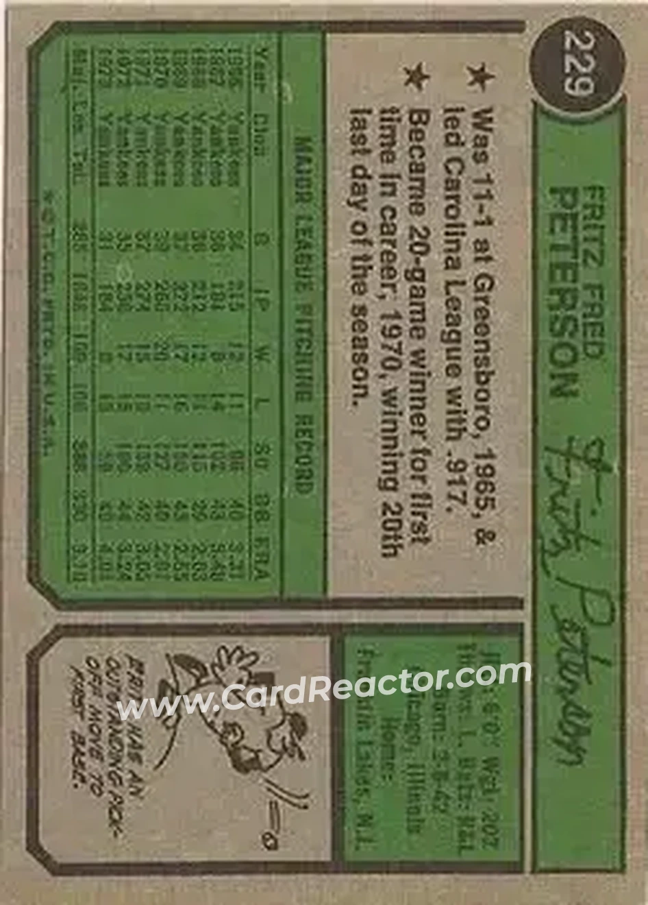 Back of Fritz Peterson