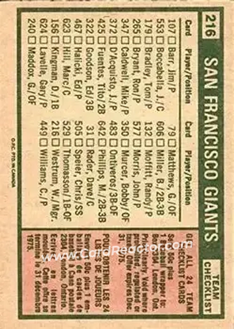 Back of Card #216