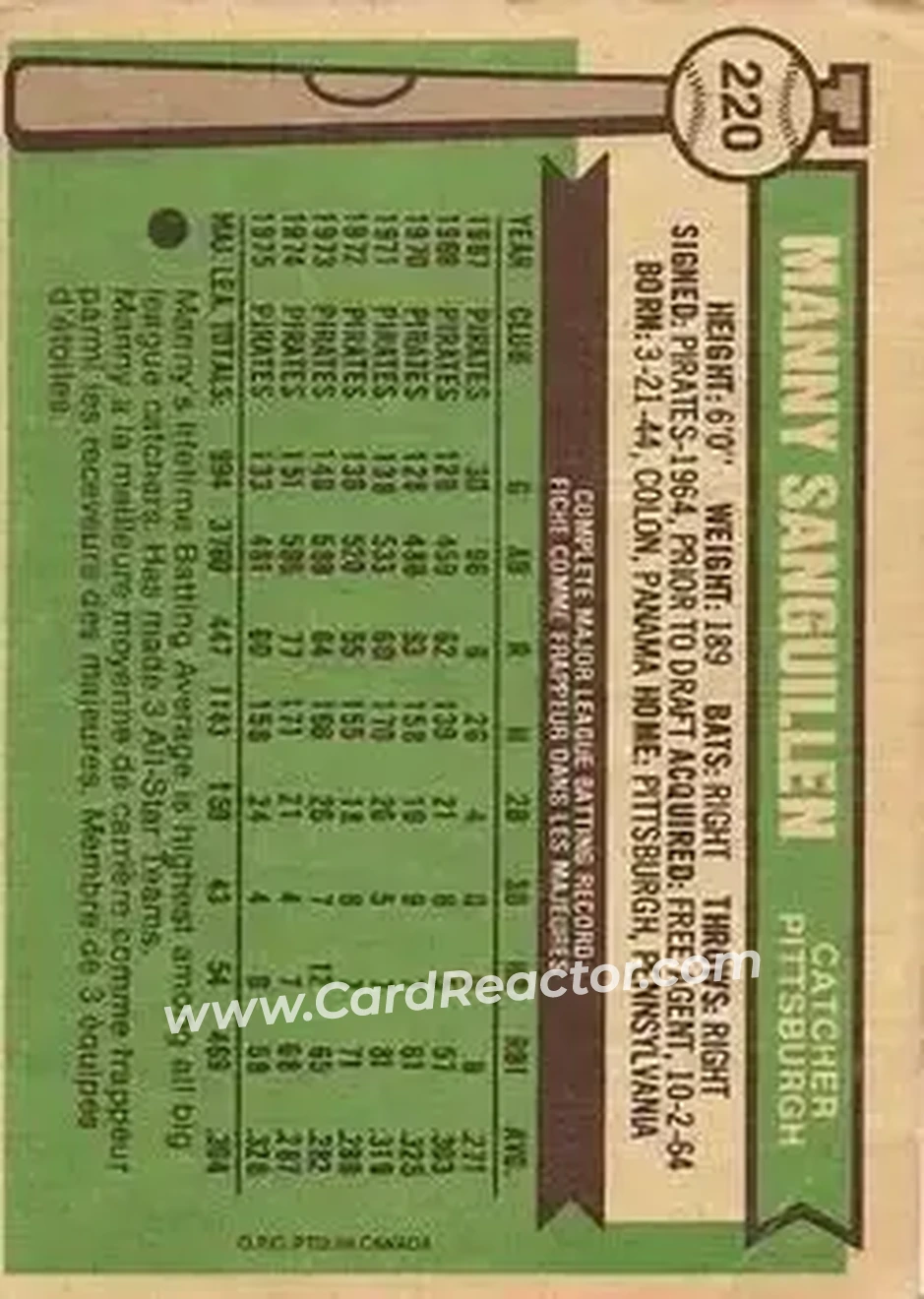 Back of Manny Sanguillen