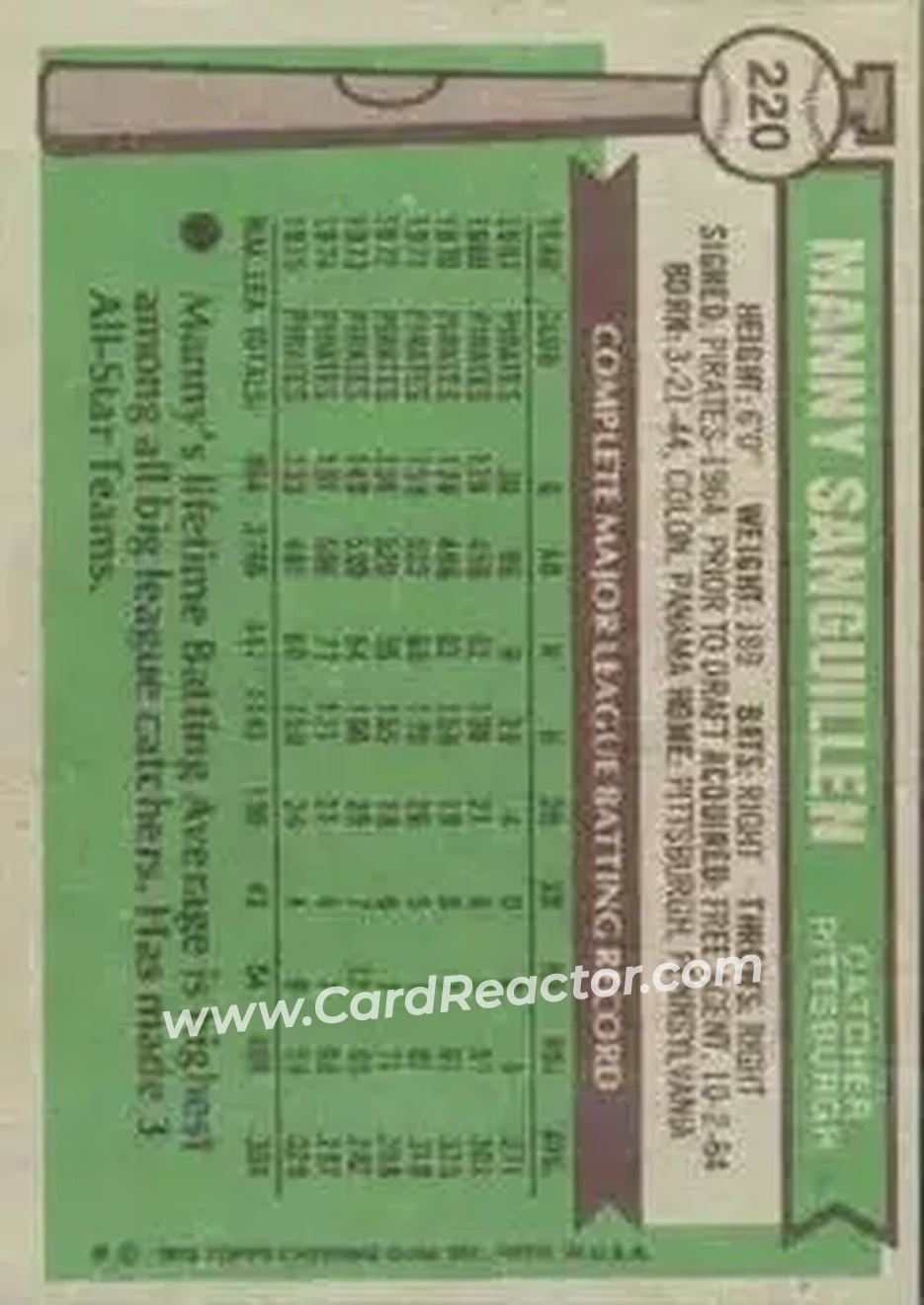 Back of Manny Sanguillen
