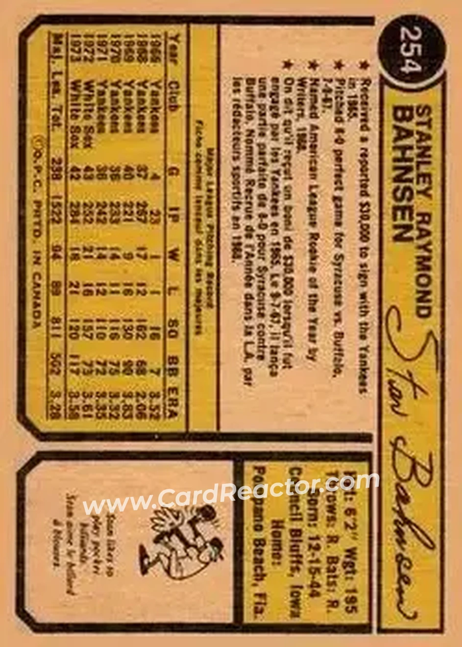 Back of Stan Bahnsen
