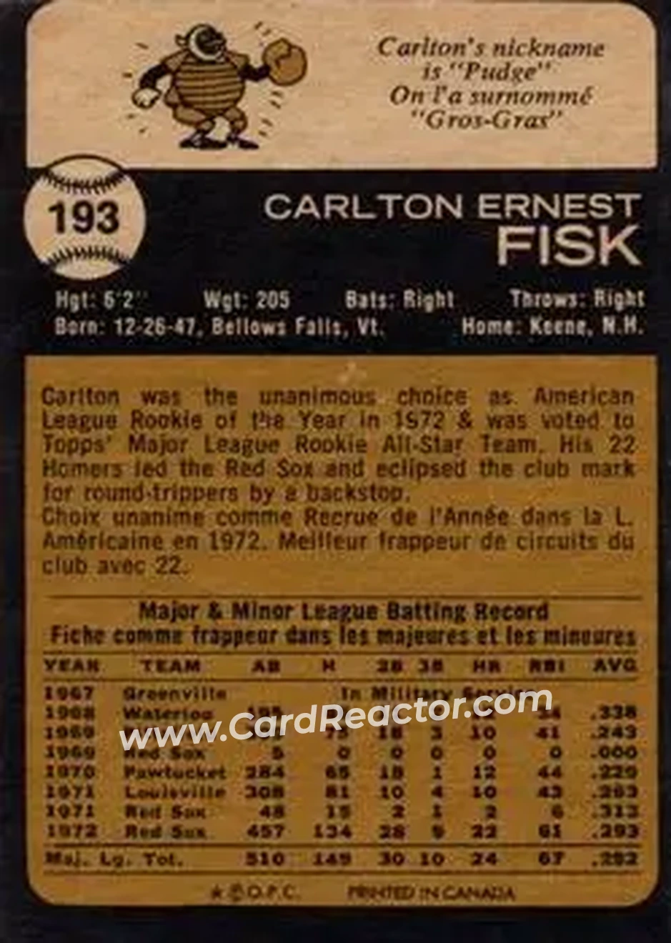 Back of Carlton Fisk