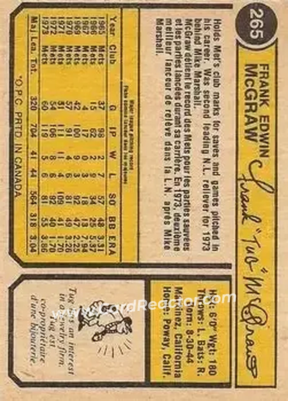 Back of Tug McGraw