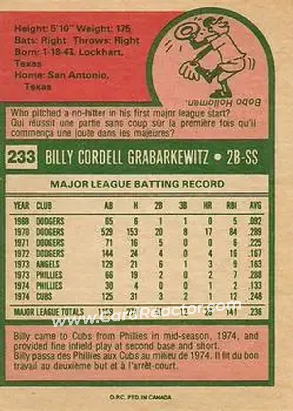 Back of Billy Grabarkewitz