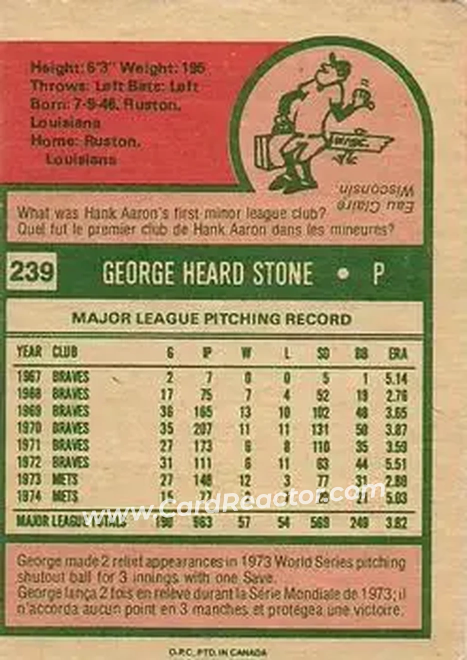 Back of George Stone