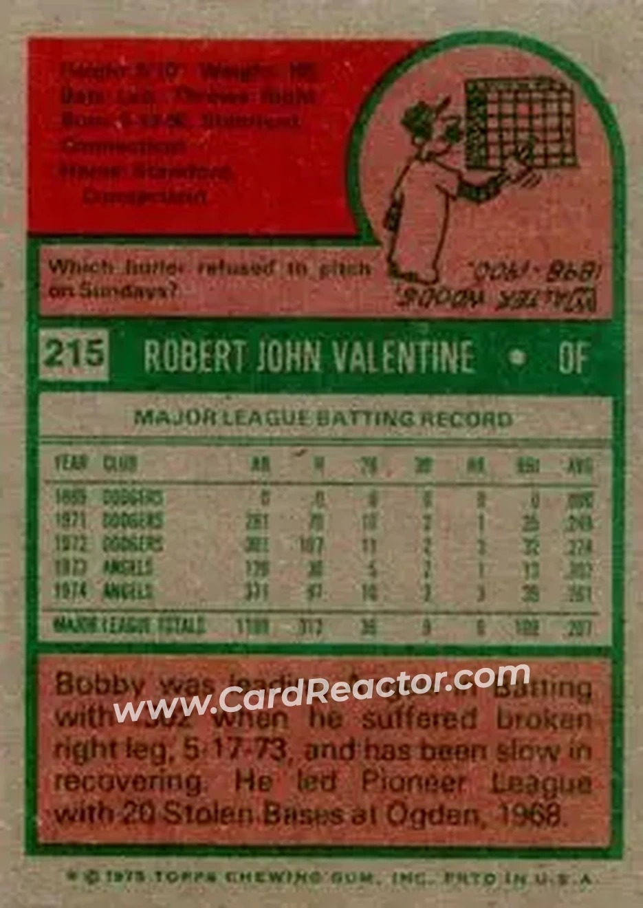 Back of Bobby Valentine