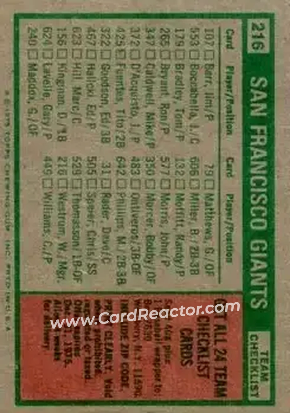 Back of Card #216