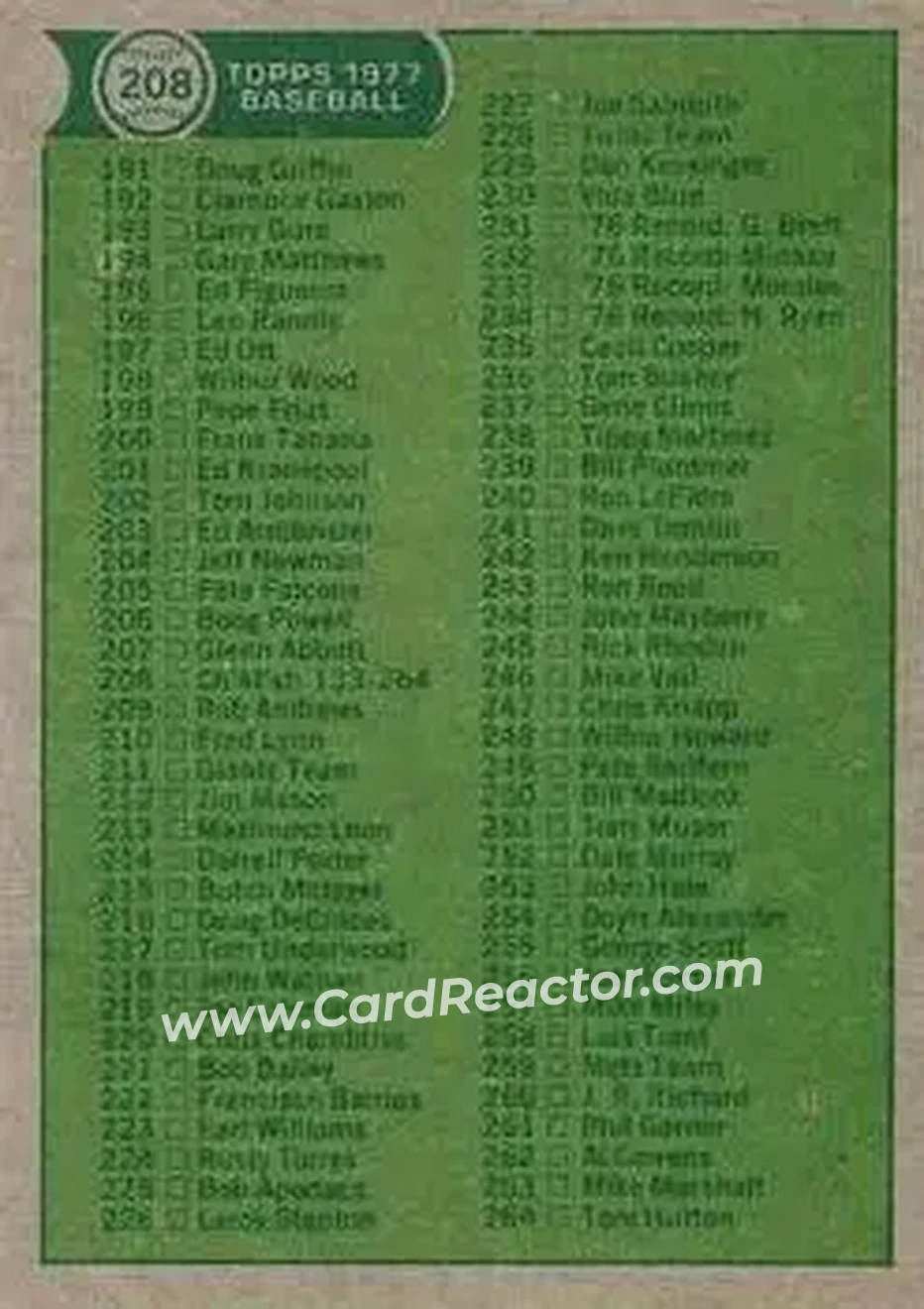 Back of Card #208