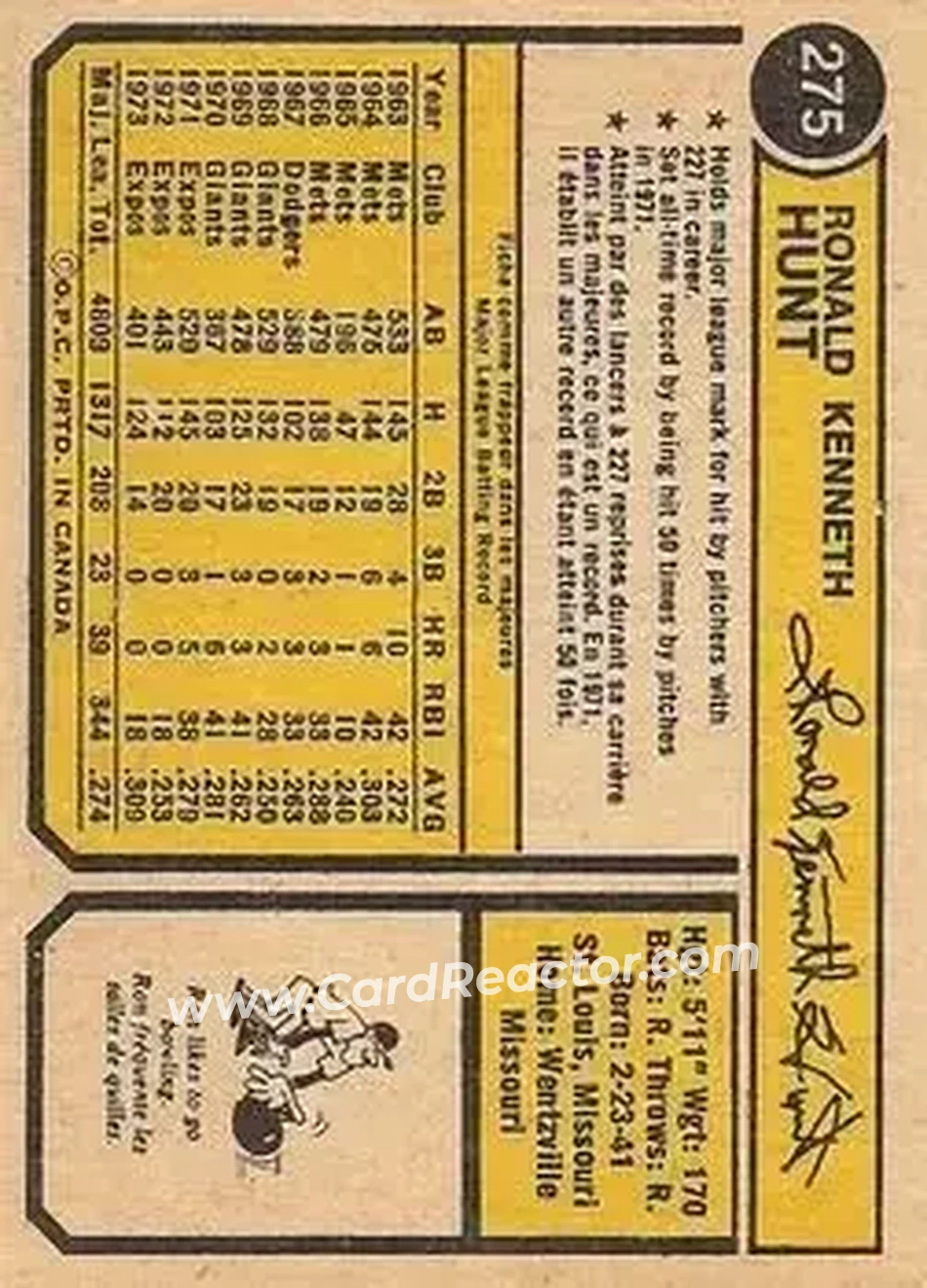 Back of Ron Hunt