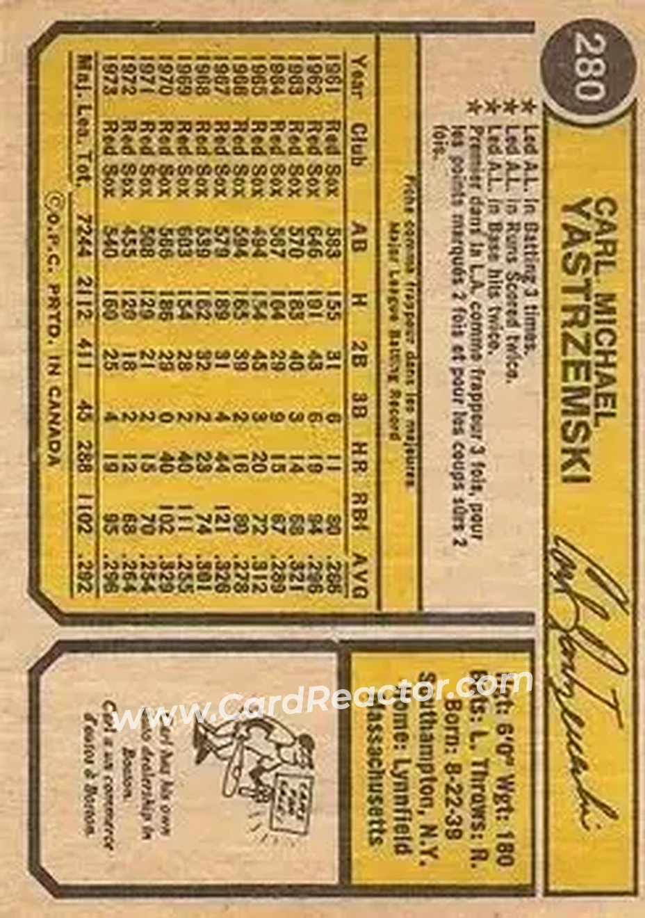 Back of Carl Yastrzemski