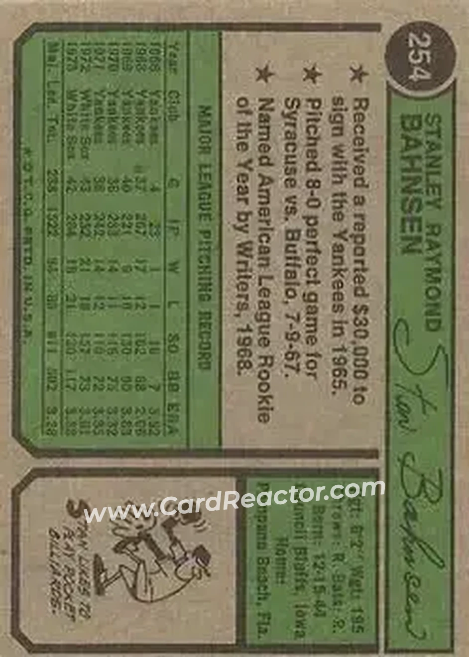Back of Stan Bahnsen