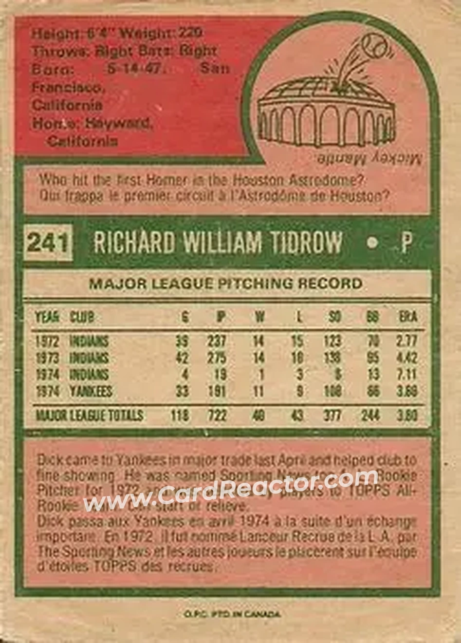 Back of Dick Tidrow