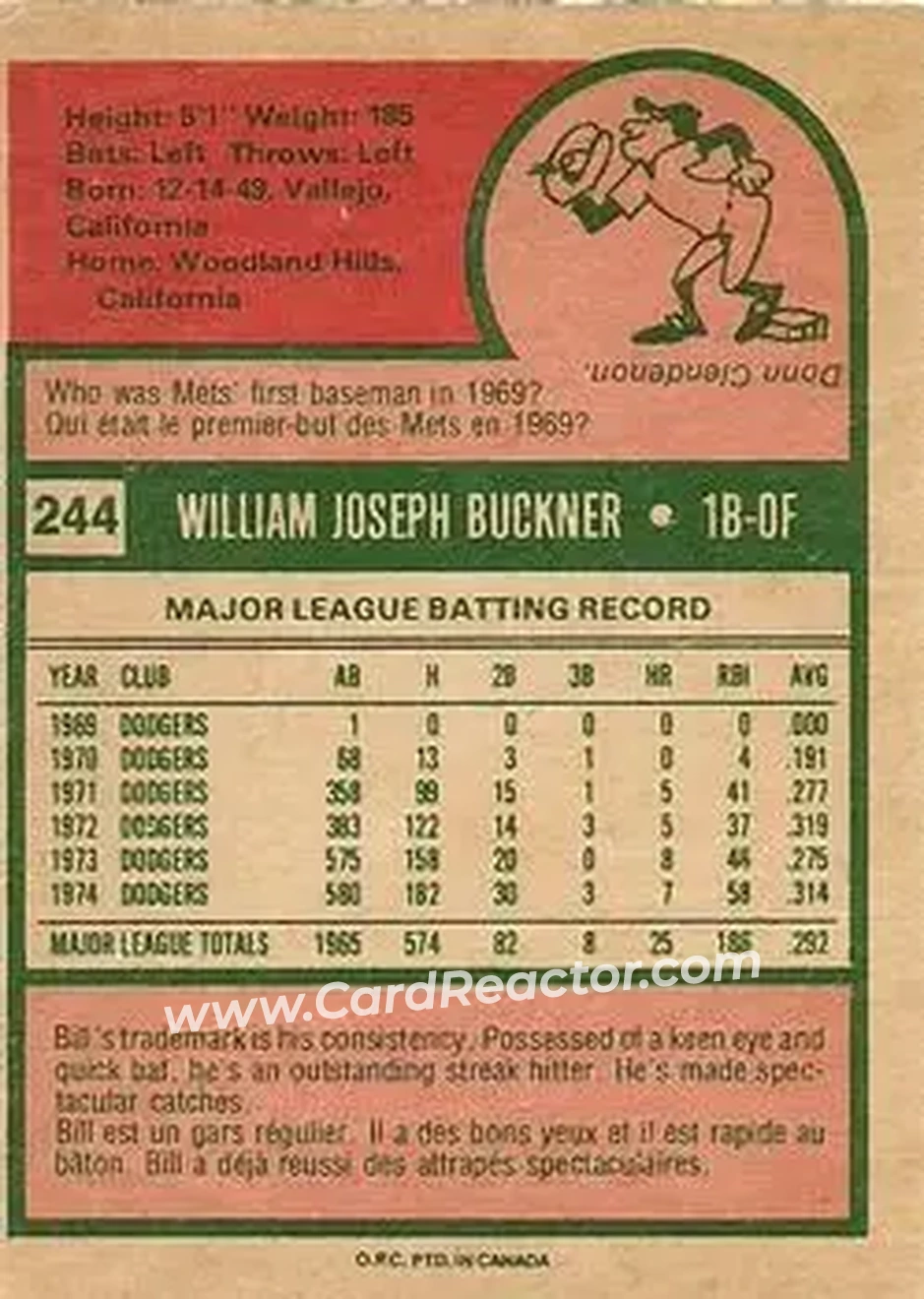 Back of Bill Buckner
