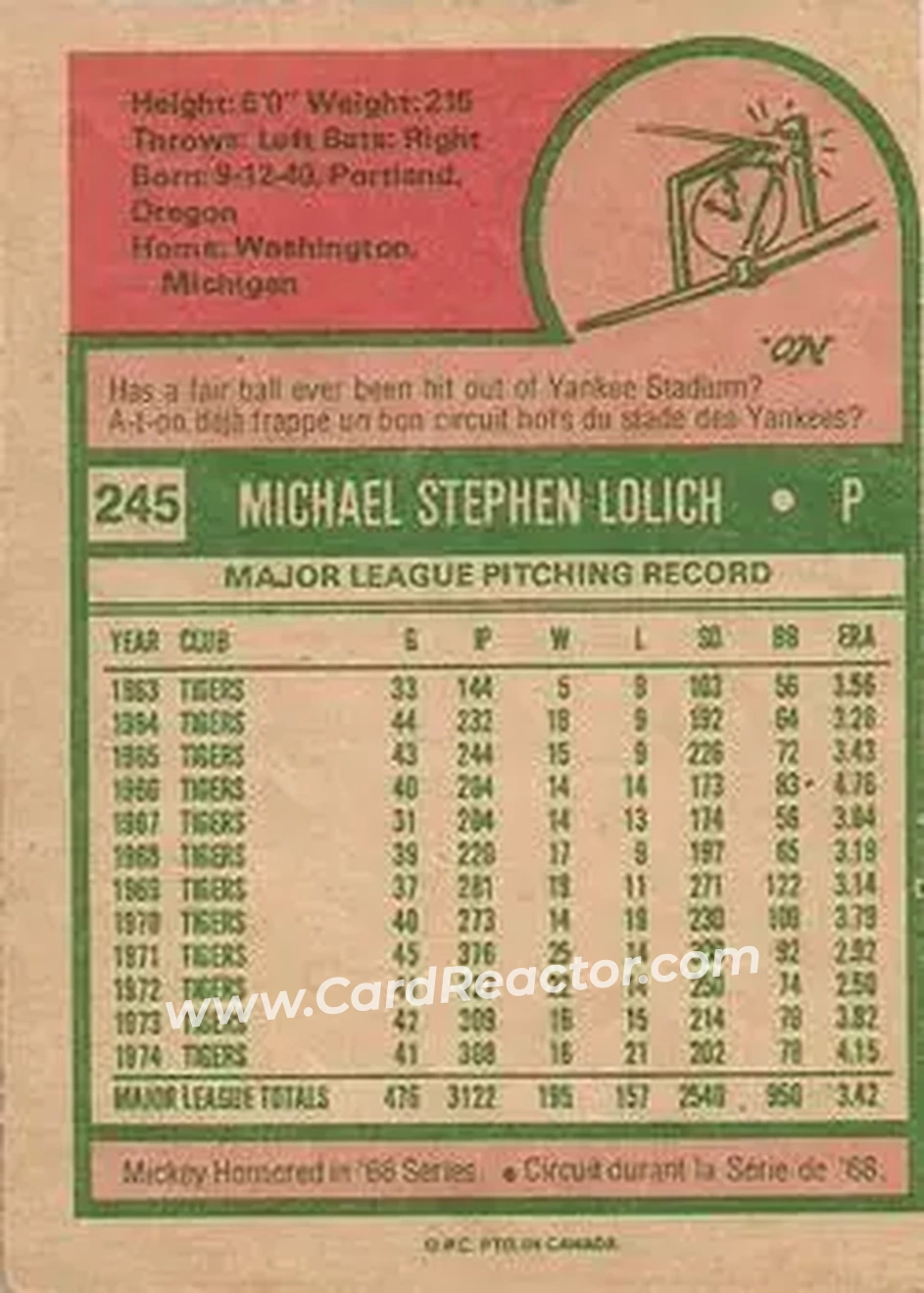 Back of Mickey Lolich