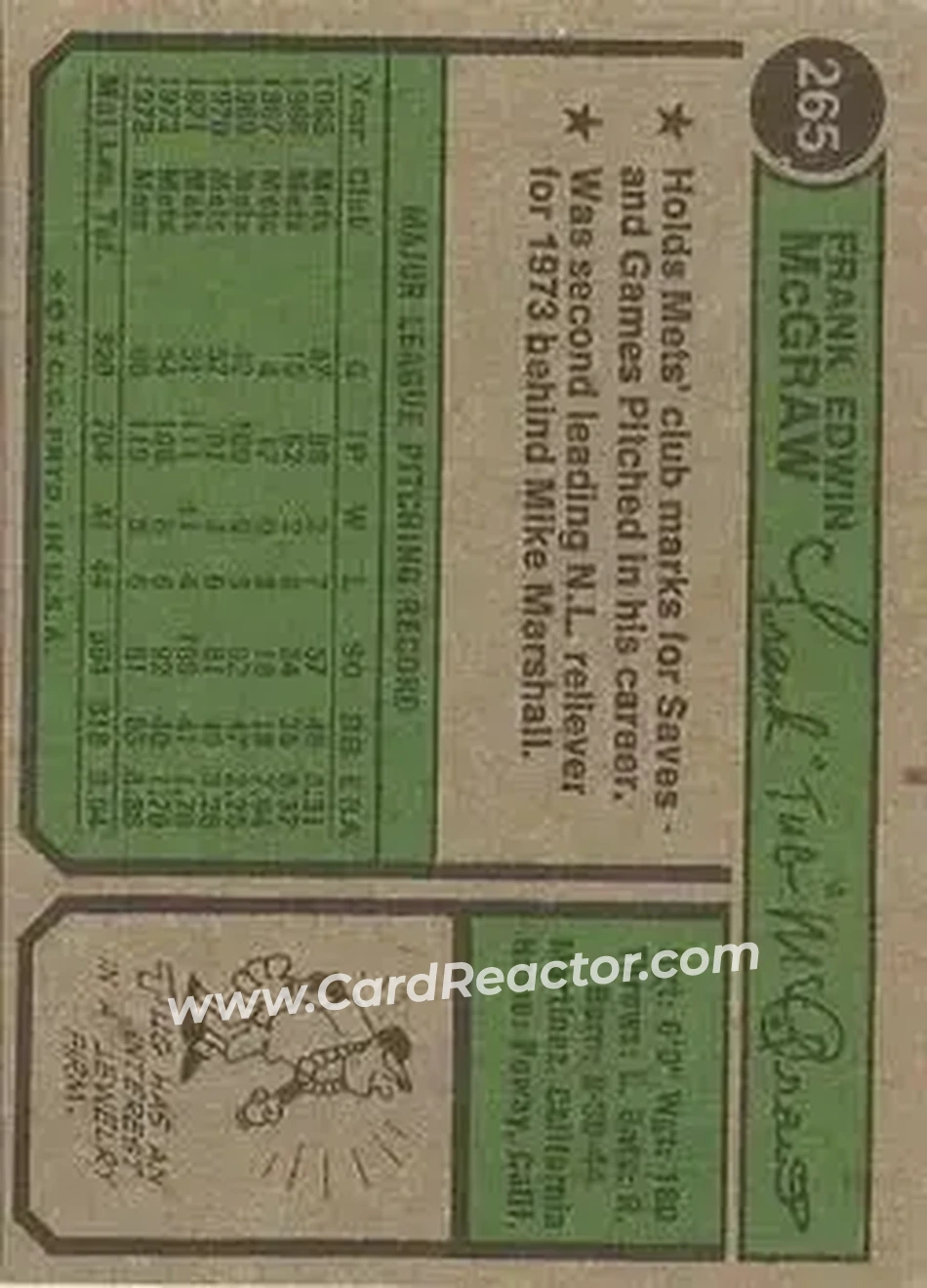 Back of Tug McGraw