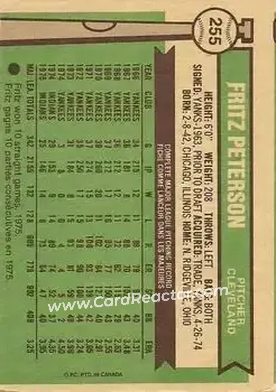 Back of Fritz Peterson