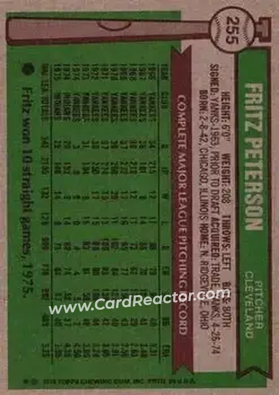 Back of Fritz Peterson