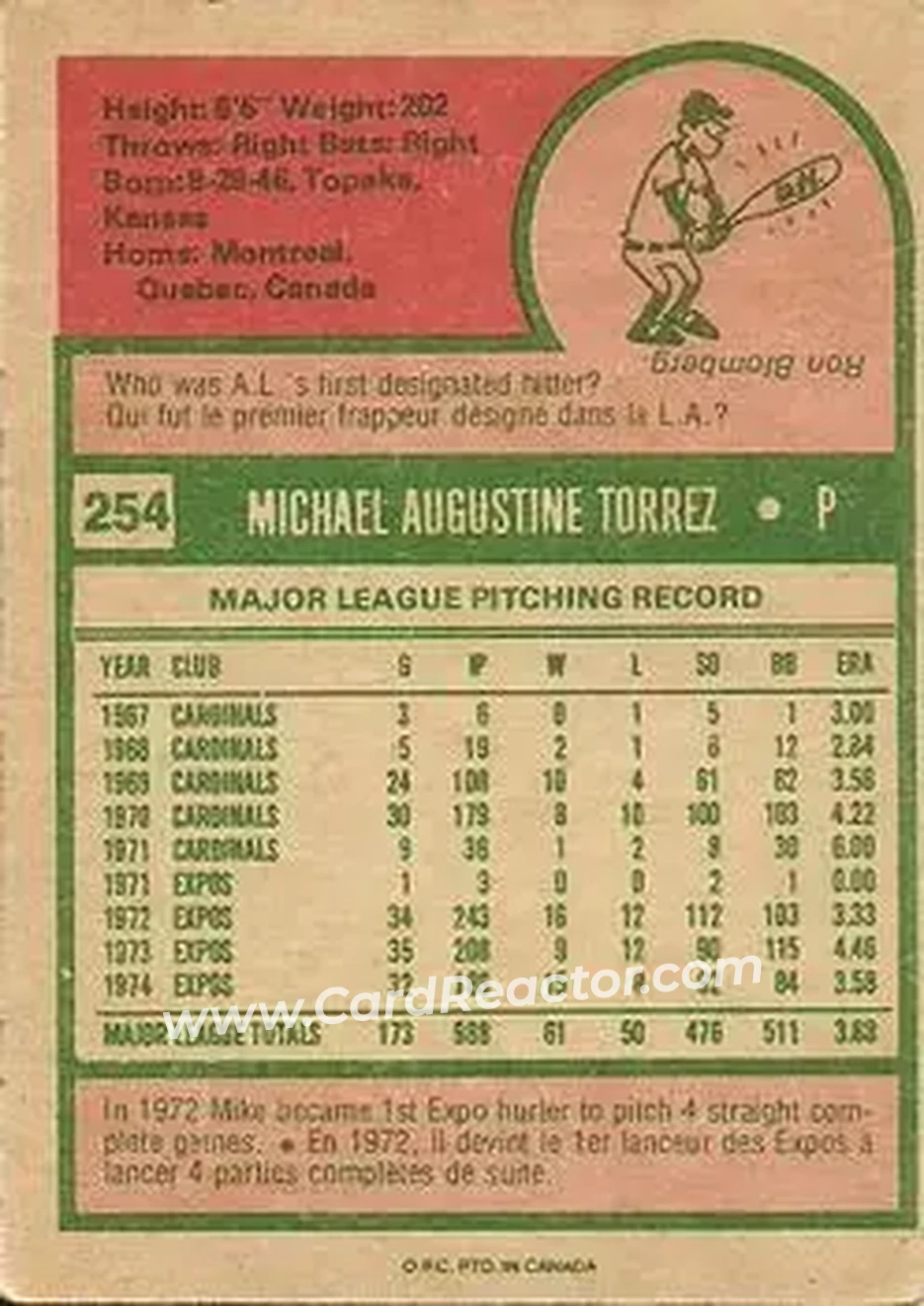 Back of Mike Torrez