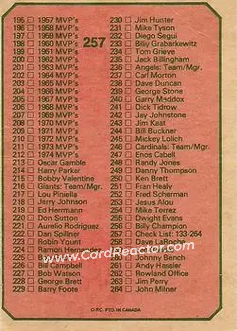 Back of Card #257