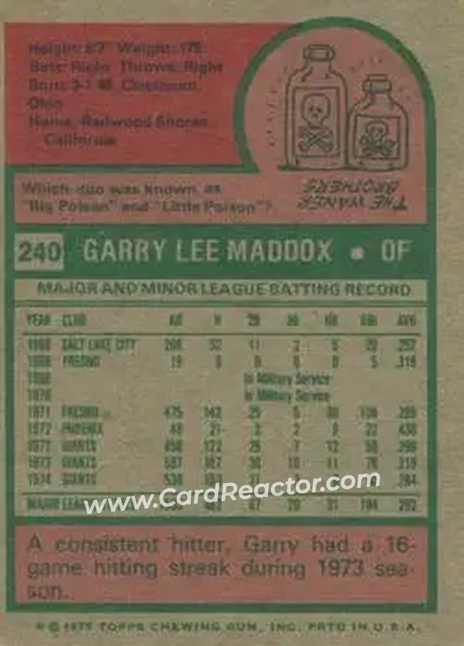 Back of Garry Maddox