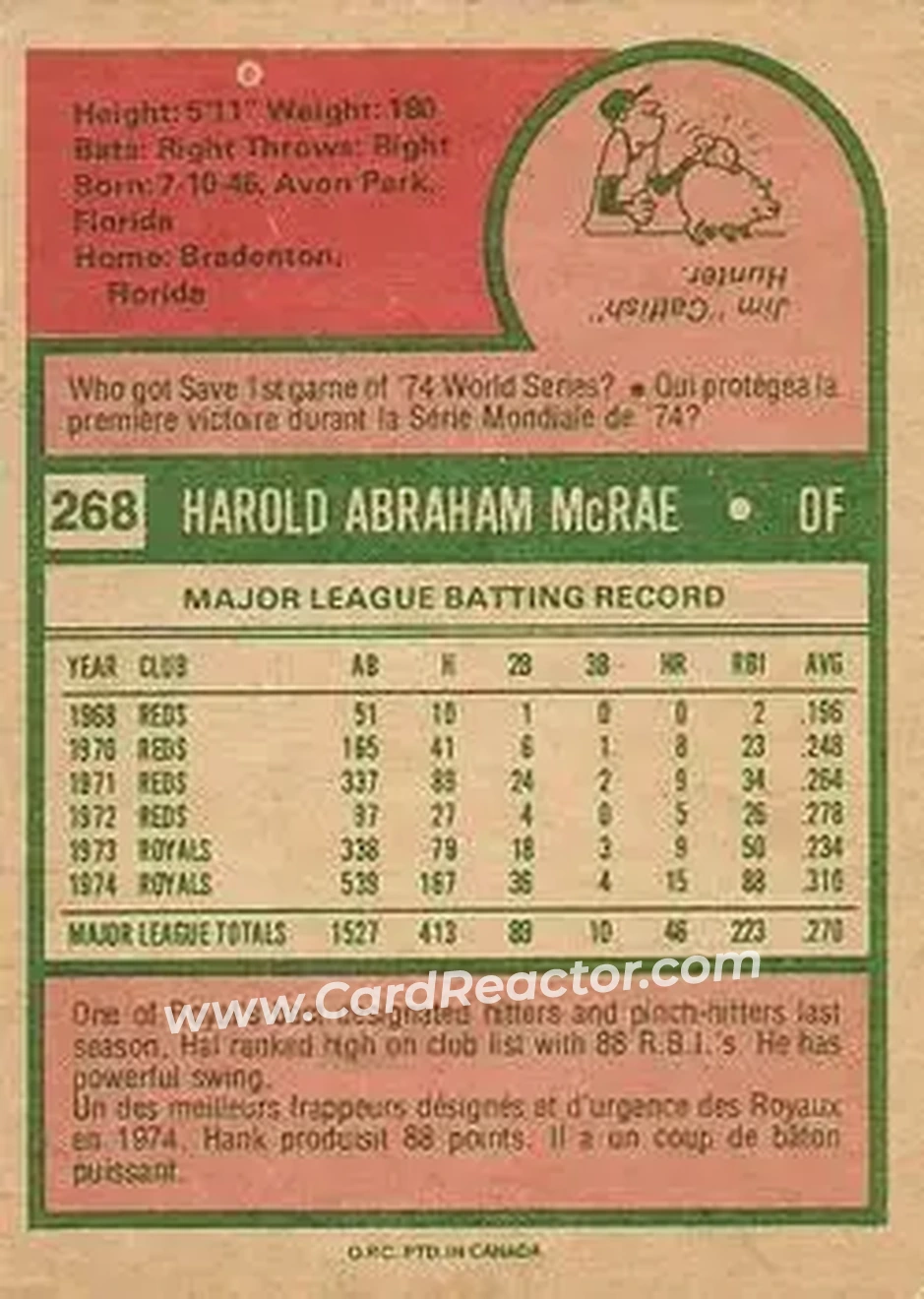 Back of Hal McRae