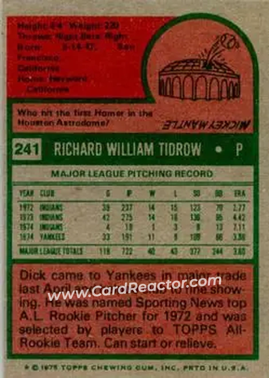 Back of Dick Tidrow