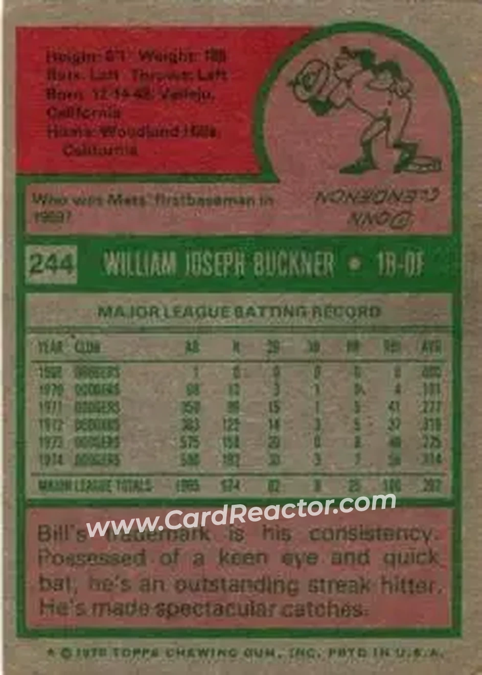 Back of Bill Buckner
