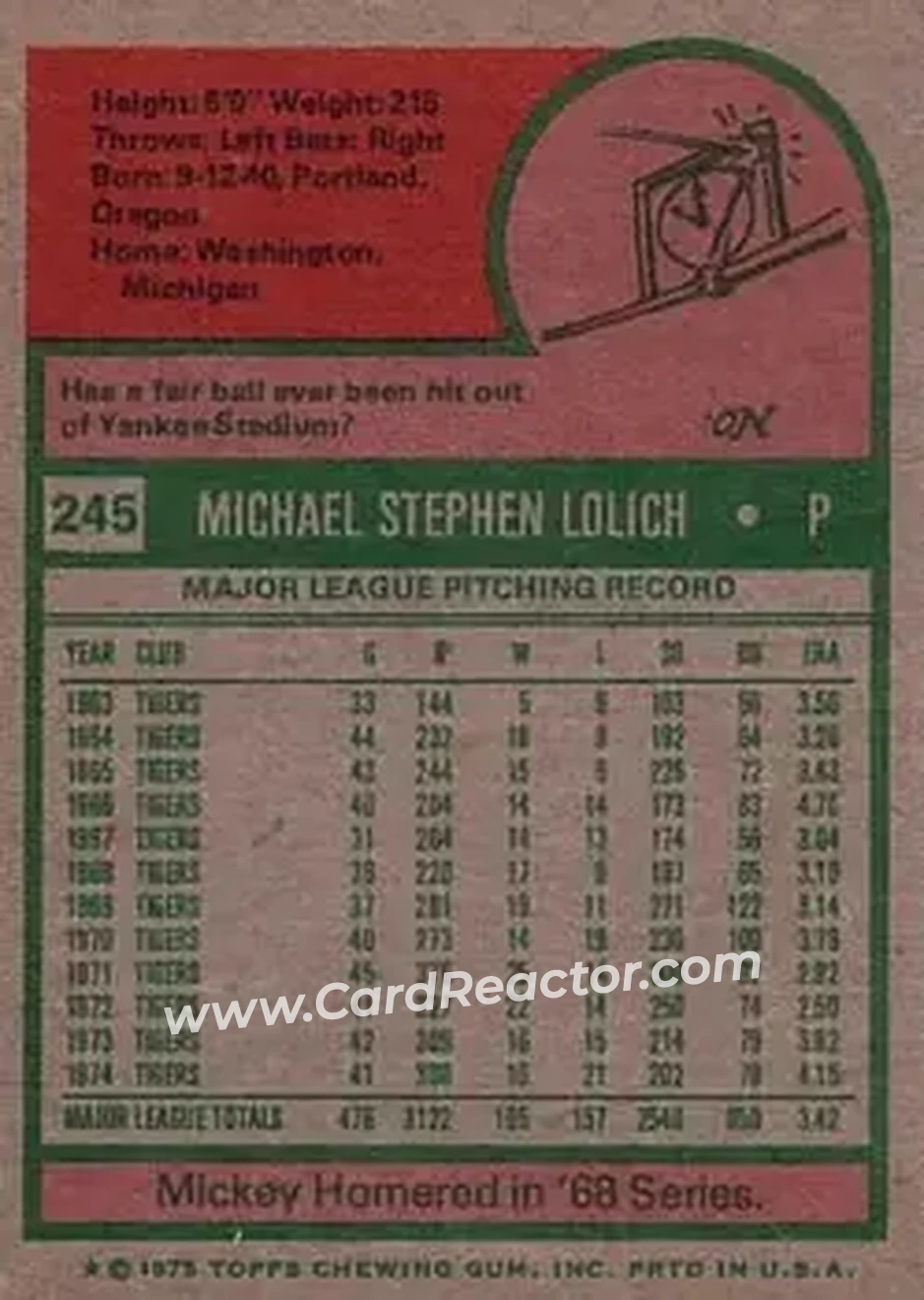 Back of Mickey Lolich