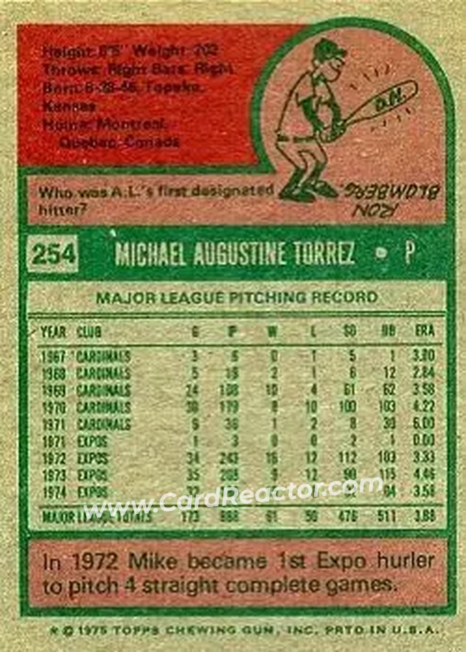 Back of Mike Torrez