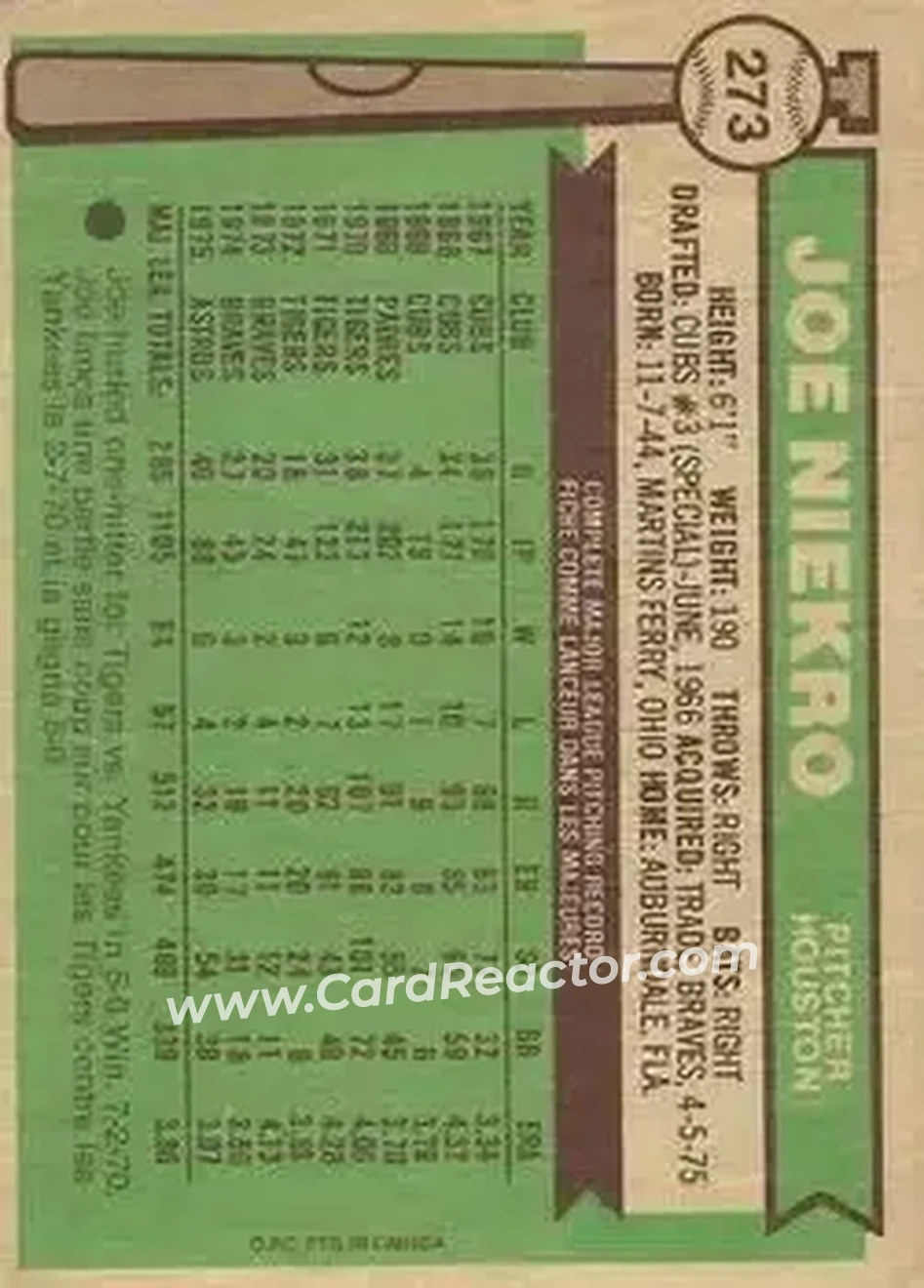 Back of Joe Niekro