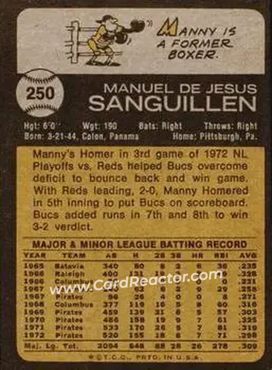Back of Manny Sanguillen