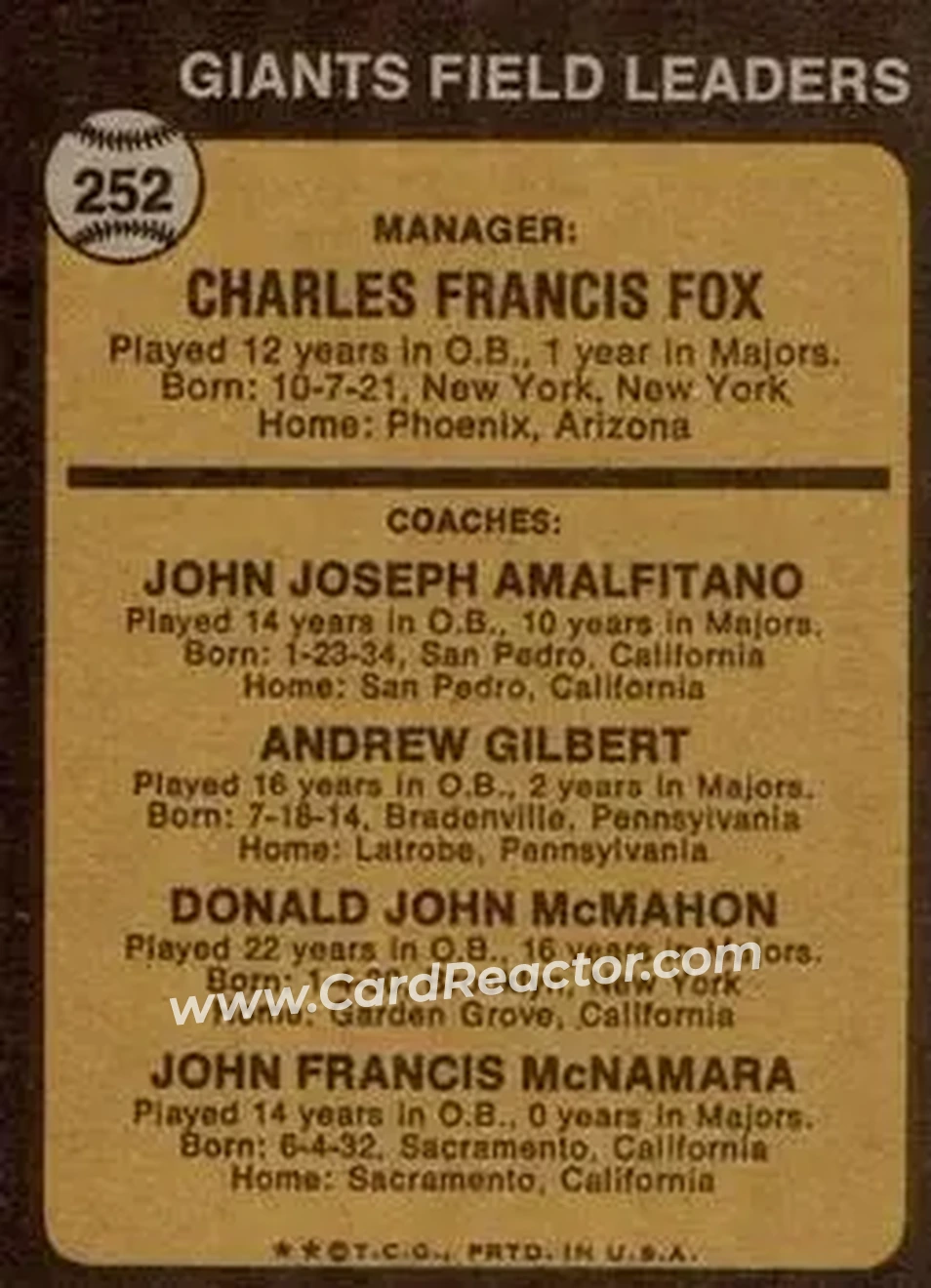 Back of Card #252