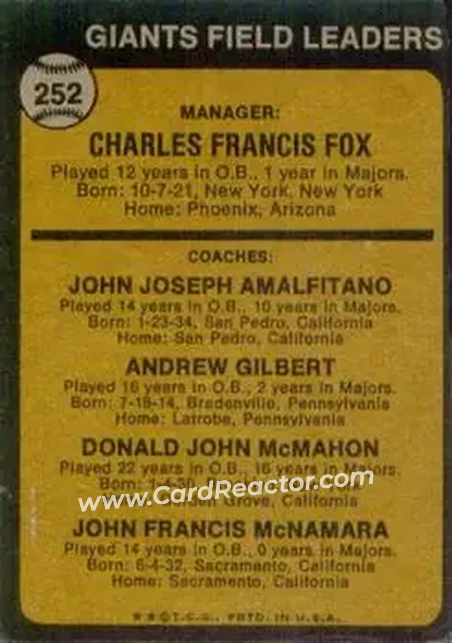 Back of Card #252