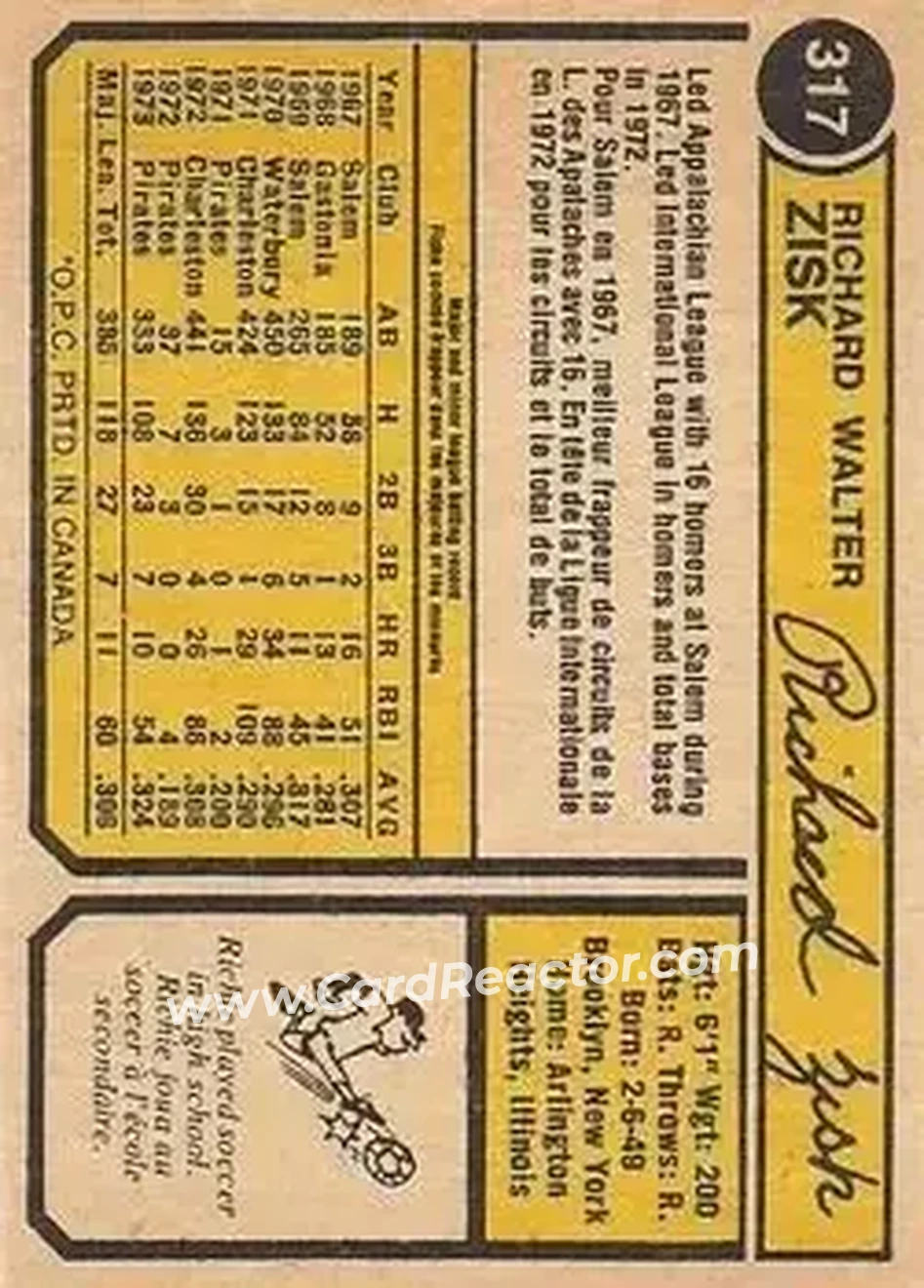Back of Richie Zisk