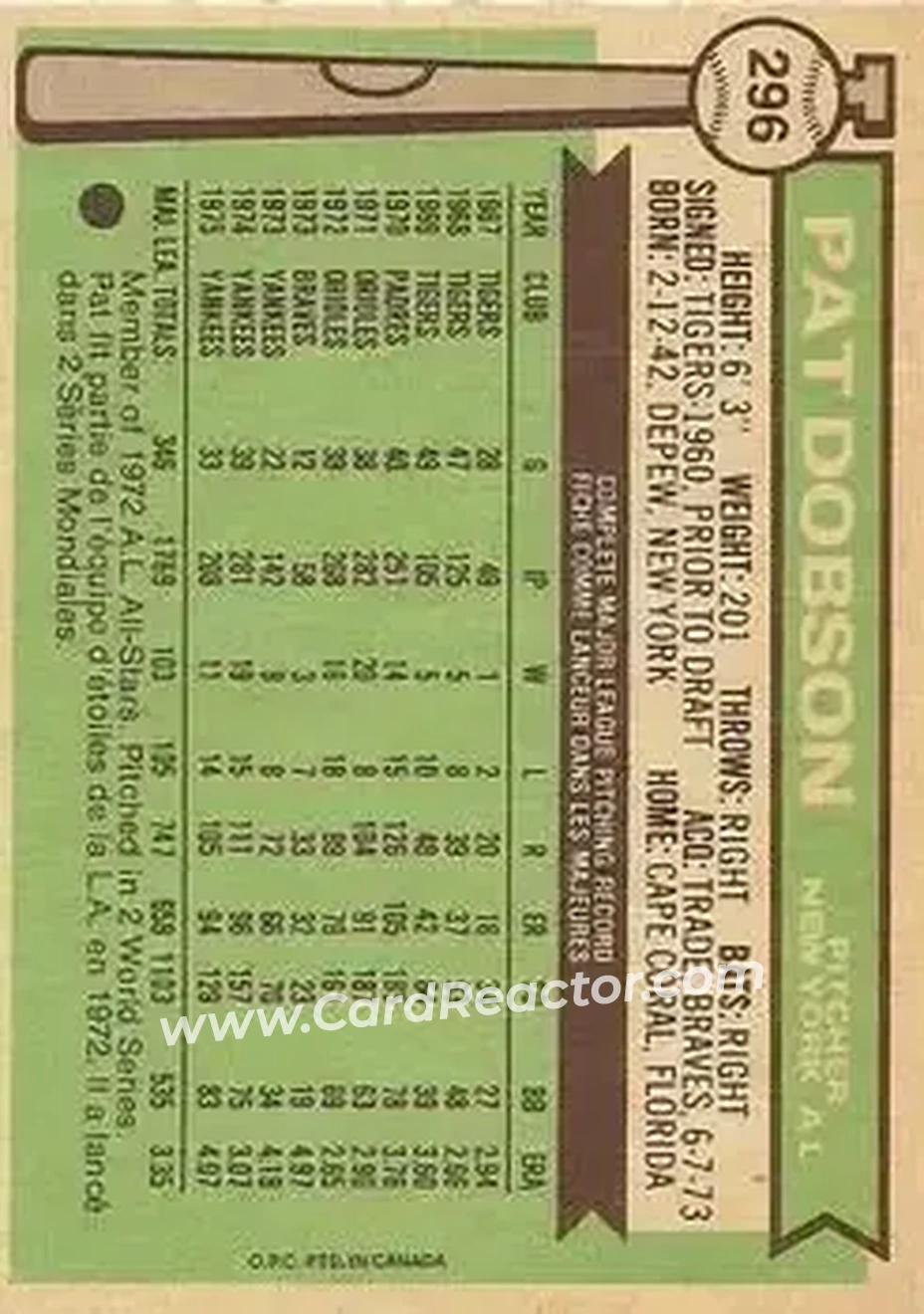 Back of Pat Dobson