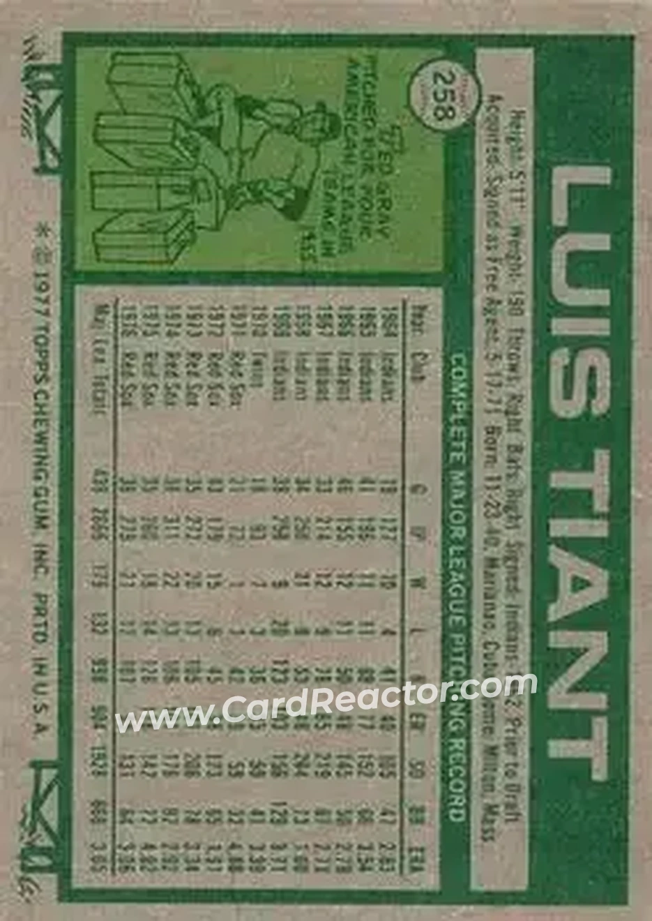 Back of Luis Tiant