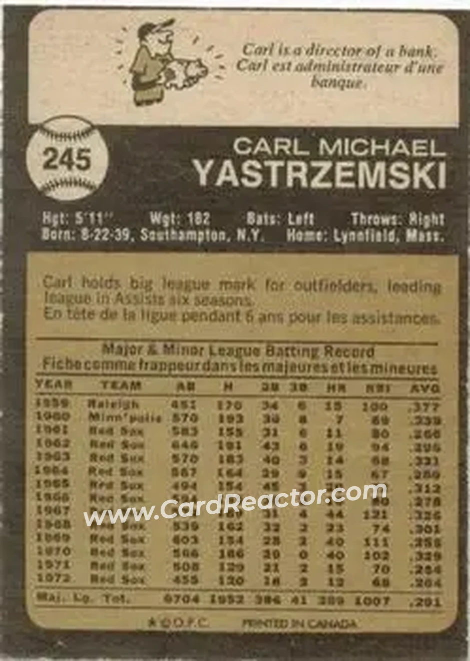 Back of Carl Yastrzemski