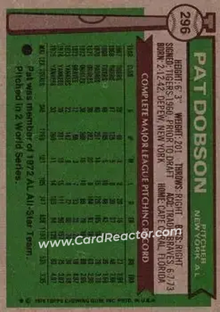Back of Pat Dobson