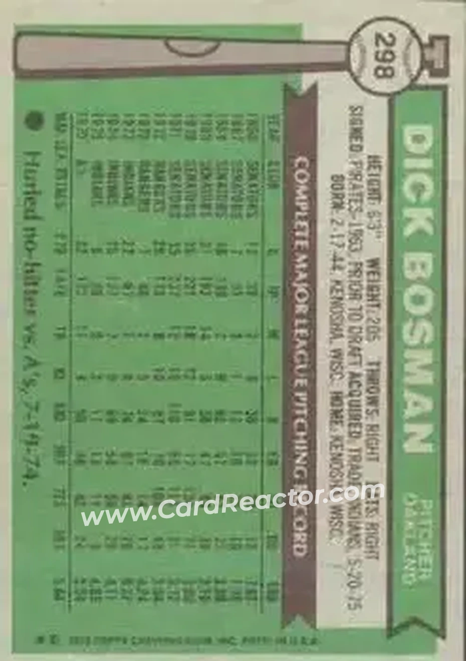 Back of Dick Bosman
